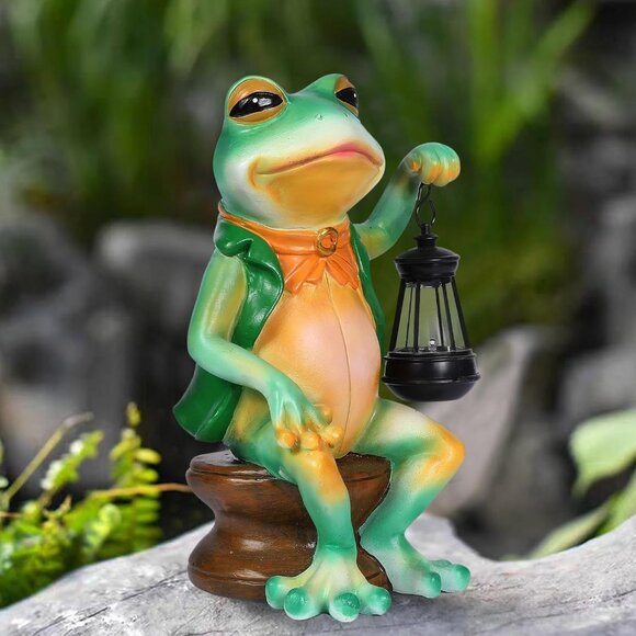 8.8Inch Tall Resin Solar Frog Garden Statue Handheld Light for Unique Balcony - Picture 2 of 6